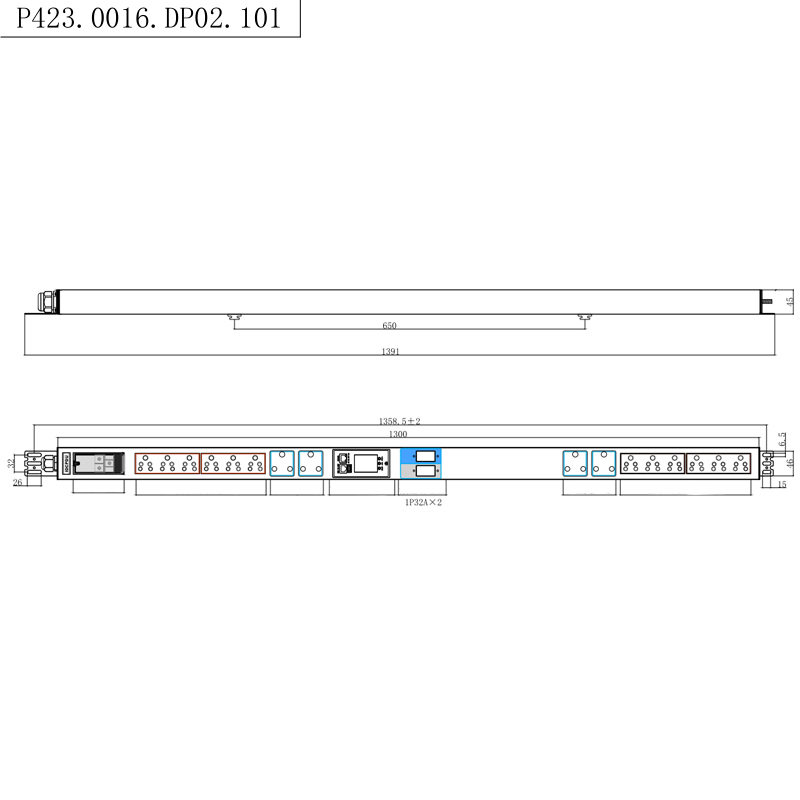 Güney Afrika Soketleri 16 Çıkışlı 1.5U Sıvı Manyetik Devre Kesici Dikey TCP/IP akıllı Raf PDU