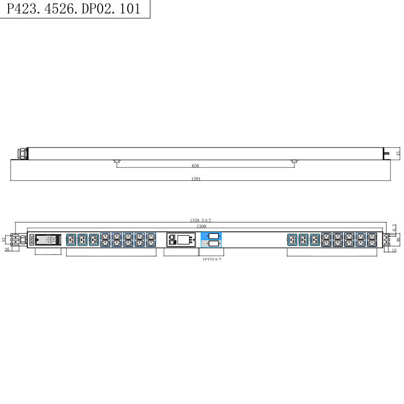 TCP/IP Akıllı Raf PDU 26 Çıkışlı IEC C13 /C19 1.5U Sıvı Manyetik Devre Kesici Dikey