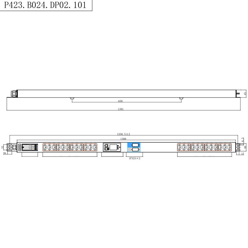 Brezilya Soketleri 24 Çıkışlı 1,5U Sıvı Manyetik Devre Kesici Dikey TCP/IP akıllı Raf PDU