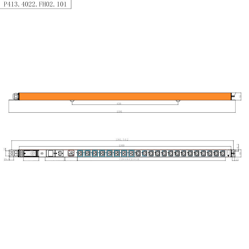 22 Çıkışlı IEC C13 IEC C19 1,5U Aşırı Gerilim Korumalı PDU Dikey Kurulum Çalışırken Değiştirilebilir RS485 ölçümlü donanımlı Raf PDU